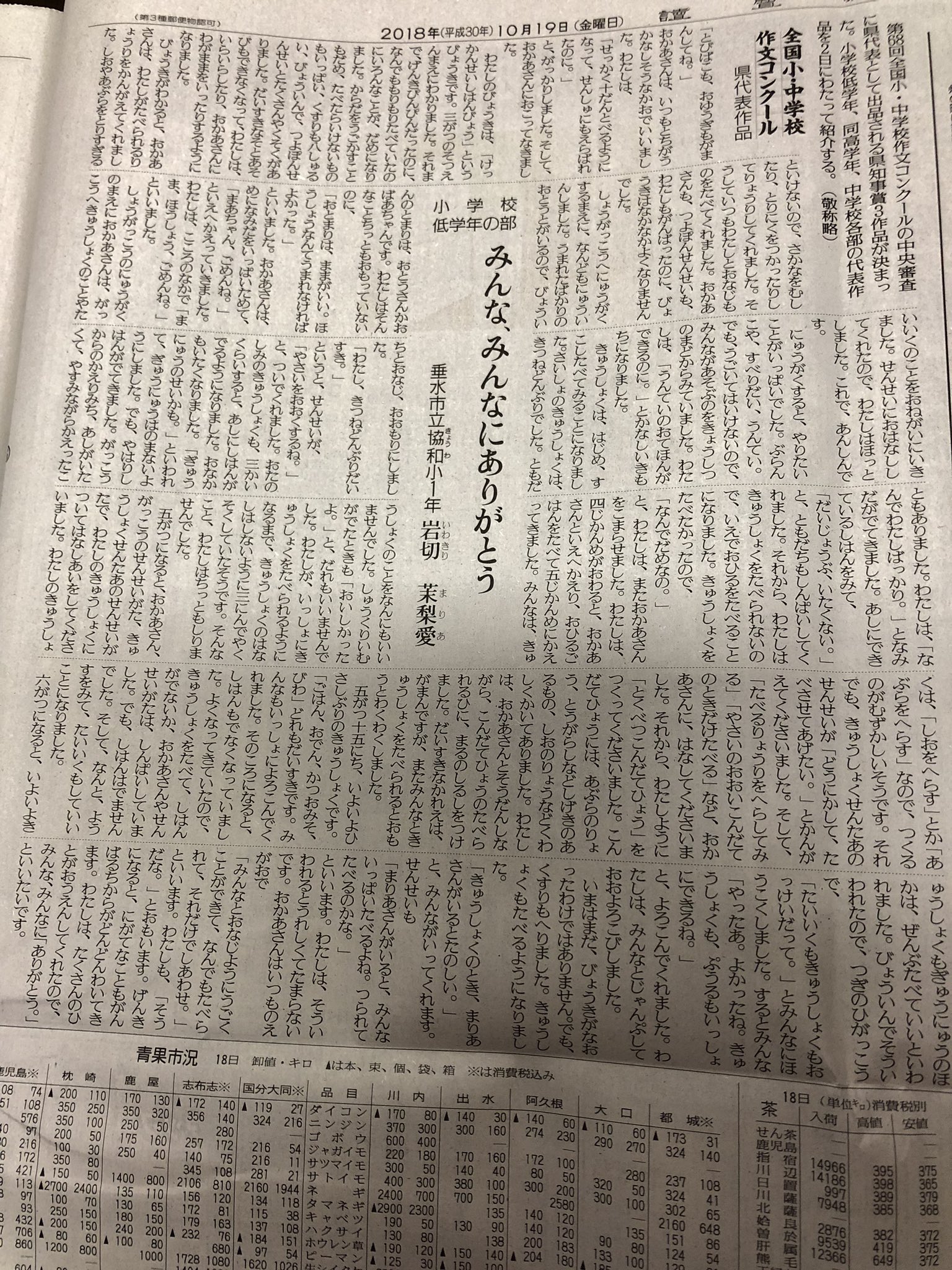 Kazuya かずや さくちゃん神推し こんなに感動する作文書ける小学生って凄い 朝から涙腺崩壊でした 全国小中学校作文コンクール 鹿児島県代表作品 10月19日読売新聞紙面より T Co Uicsowkoft Twitter