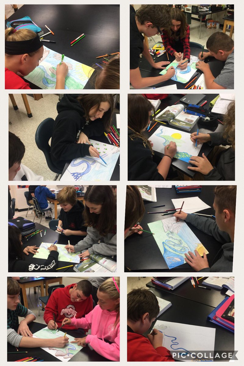 tgripp88's tweet photo. Day 2 of my scientists working on their river erosion/deposition diagrams. They are looking great! @NRMiddleSchool #WeAreNR #MyOhioClassroom #scichat #edchat #learningthroughdrawing #collaboration https://t.co/vq2JjhIqUk