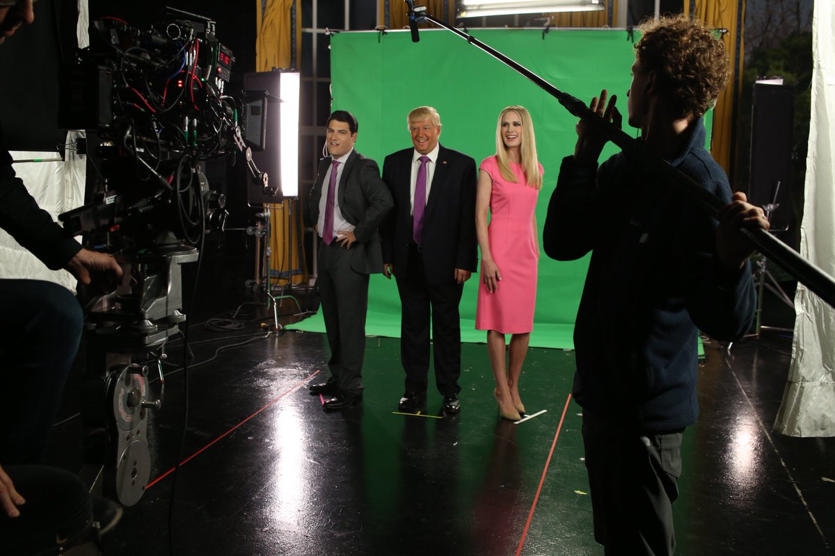 My happy place: on a television set, next to my hot daughter, and laughing at my awful son.