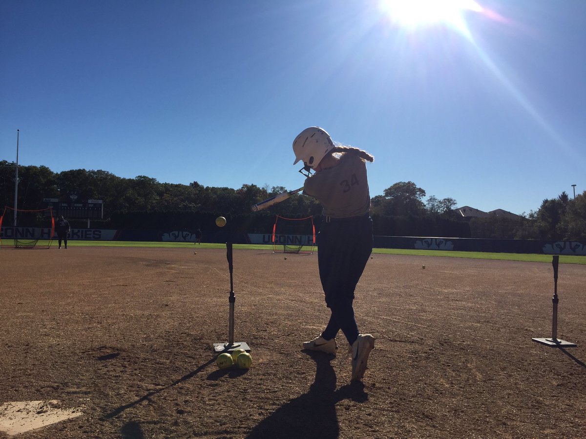 UConnSoftball's tweet photo. HACKS. HACKS. HACKS. Beautiful day for some beautiful swings. #PhaseA #UConnNation https://t.co/D2OacQ6AE8