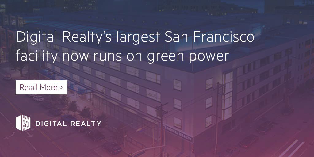 digitalrealty's tweet photo. The switch to green power at our largest #datacenter in San Francisco reduces carbon dioxide emissions by 24 million pounds a year—equivalent to the power used by 1,600 homes. https://t.co/oLq5Hv8mvo https://t.co/6UDCuW3aOP