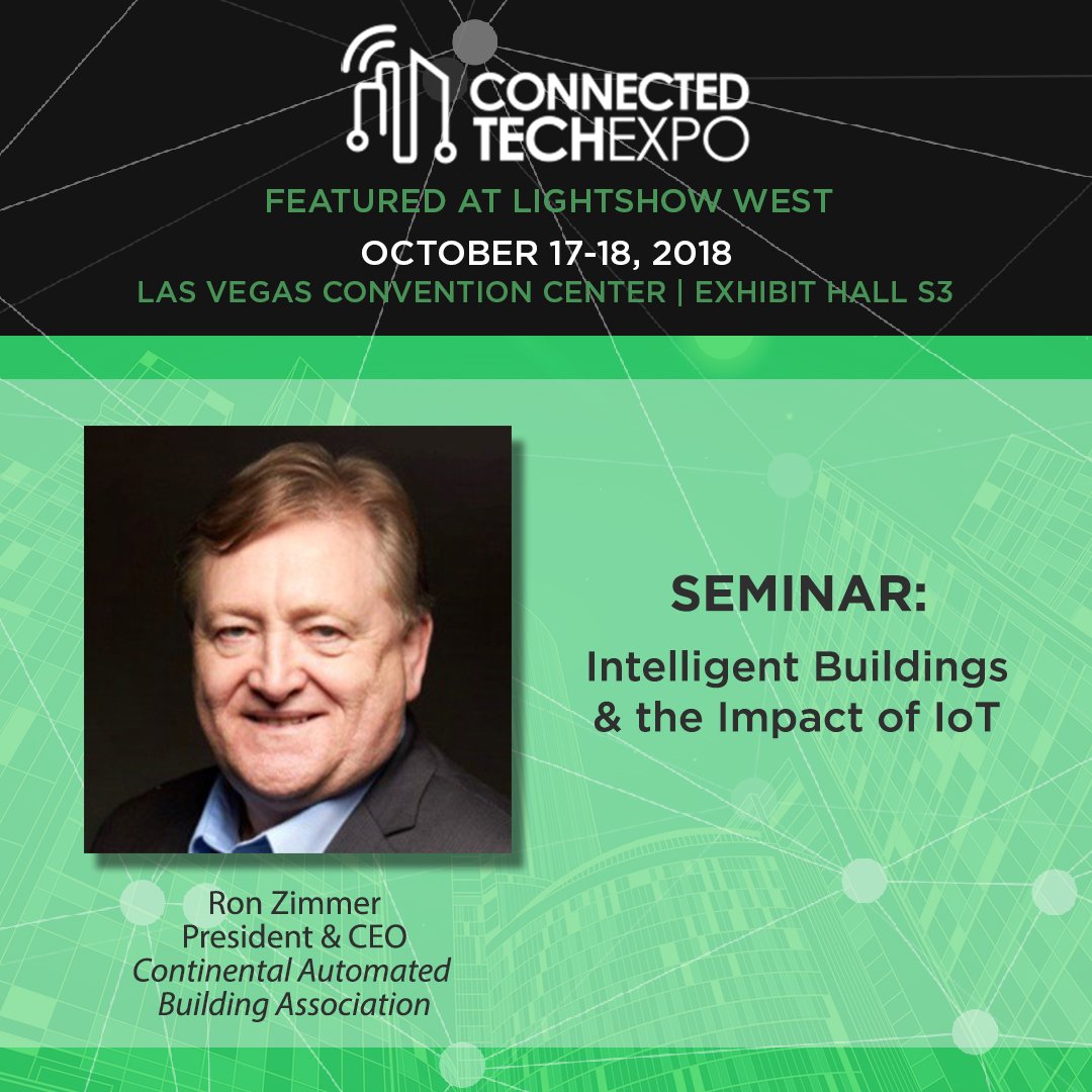 LightShowEvent's tweet photo. Ron Zimmer of @caba_news will discuss the #IoT/#intelligentbuilding market’s current status &amp; future direction, and building IoT trends, challenges &amp; opportunities. https://t.co/QjwsBy66vR #2018LSW #smartcities #connectedtech #LED #lightingdesign #lighting #LasVegasEvents https://t.co/xBOtOTDZrN