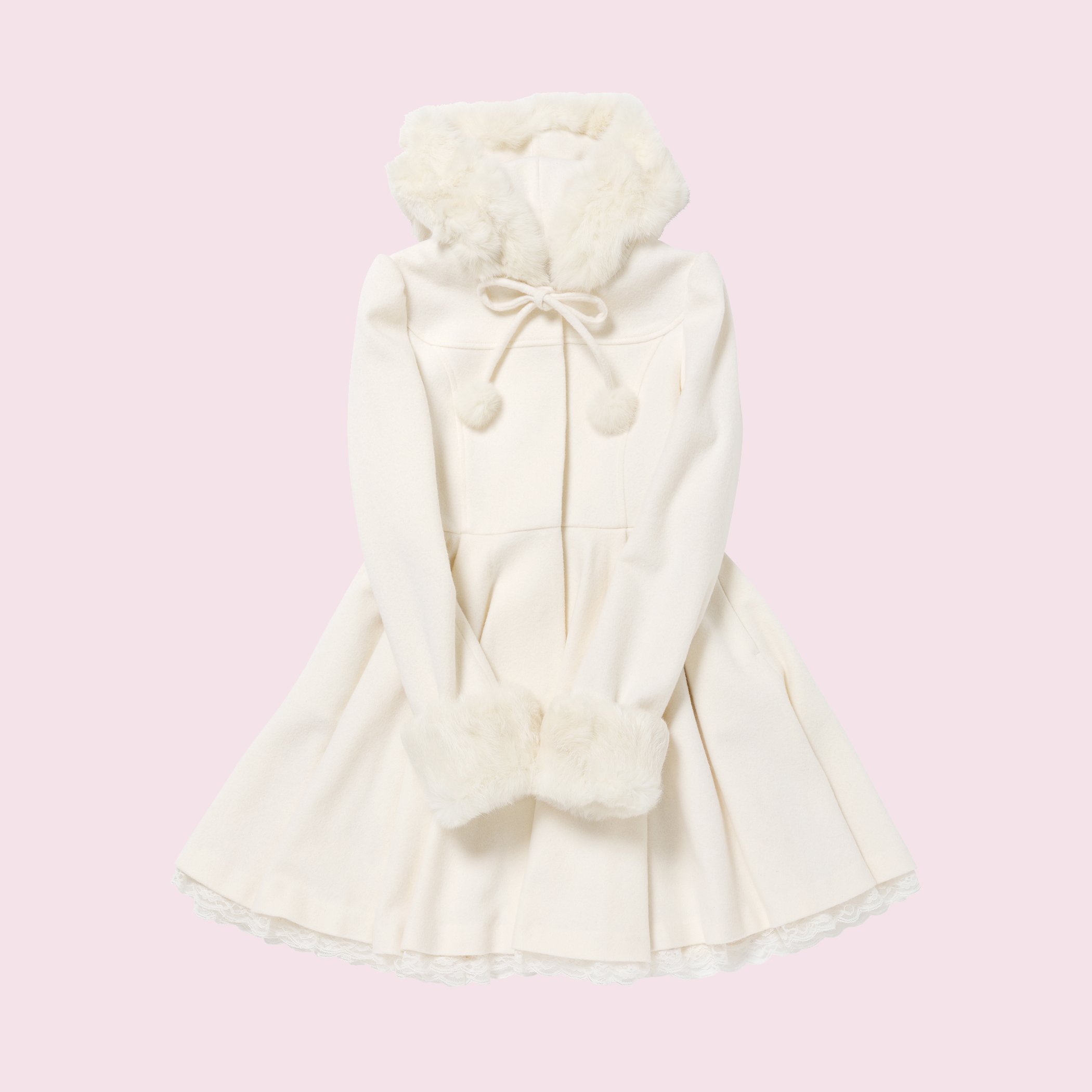 ミルフィーユクローゼット ポンチョ コート ホワイト ハート ファー mille fille closet by LODISPOTTO［ミルフィーユクローゼット
