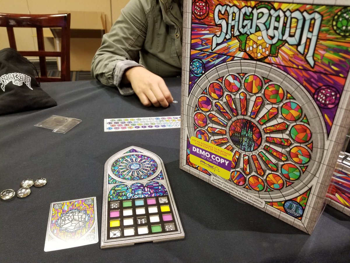 MarioPartyKing's tweet photo. Oh boy!! Never played it before but I've heard #Sagrada by @FloodgateGames is amazing. Can't wait to try it out.🙂🙂 #tabletopgames #GameWorks #tabletopnight https://t.co/8OiEzFguM0