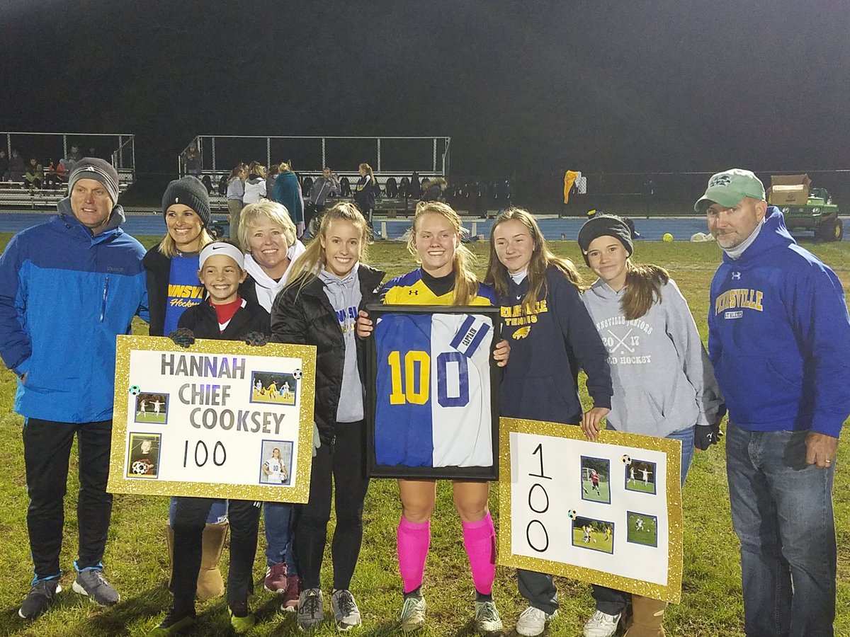 PMHSAthletics's tweet photo. Congrats to Senior Hannah Cooksey on reaching an unbelievable HS Athletic milestone - 100 career goals!! Hannah is the 2nd in school history to reach 100 - Head Coach Dawn Curry is the other! #PennsvillePride 🦅⚽️ https://t.co/iFdg0LMfw6