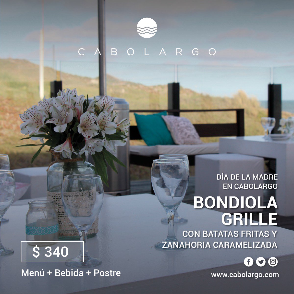 cabolargobeach's tweet photo. #DíaDeLaMadre en #Cabolargo! 
• BONDIOLA GRILLE CON BATATAS FRITAS Y ZANAHORIA CARAMELIZADA + Bebida + Postre $340 • 
Además, contamos con nuestro exclusivo menú a la carta (pastas, pescados, carnes, sándwiches gourmet) 
• Menú infantil + Bebida $170 • 
Reservas al 2234562032 https://t.co/GCri1WZy8r