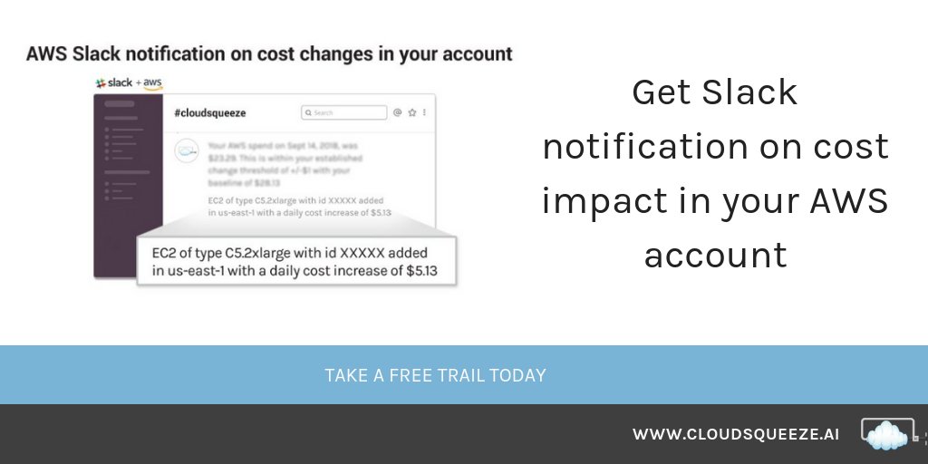 cloudsqueeze's tweet photo. #Slack notification on cost changes in your #AWS account. Visit us for a free trial - https://t.co/oFBqYj5mM9
#slackforaws #saas #cloudcomputing #b2b #sysadmin #serverless #ai #awscloud #cloudsqueeze #ml #cto #smallbusiness https://t.co/04e9LgXz1x