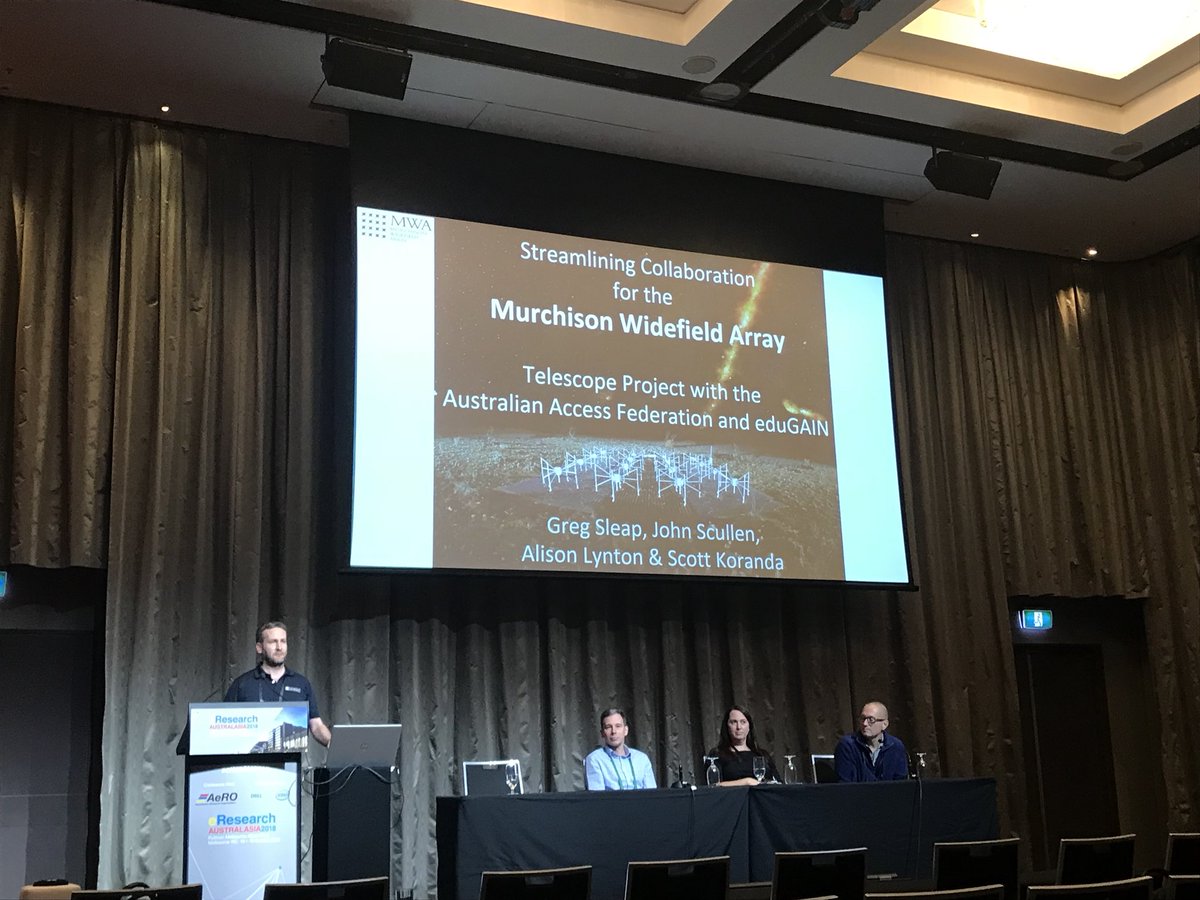ausaccessfed's tweet image. Learn about streamlining global collaboration for the @mwatelescope  with @_JohnScullen @CurtinUni and @scott_koranda #eduGAIN 🌏 #astronomy #eResAu2018