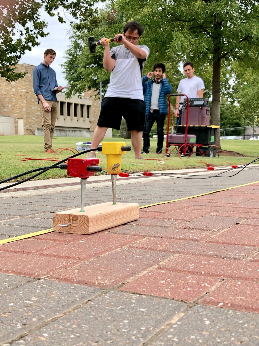tu_seg's tweet photo. GPHY 4023/6023 held class outdoors today as they gathered seismic data in the courtyard behind Keplinger Hall.  #handsontraining #geoscientist @tu_seg #geophysics https://t.co/W7oZr3T07U