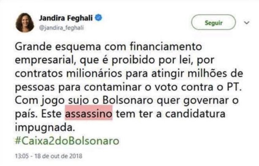 O vale tudo dos desesperados! A comunista Jandira Feghali (PCdoB-RJ) agora me chama de assassino! Esses são os verdadeiros fabricantes de fakenews!
