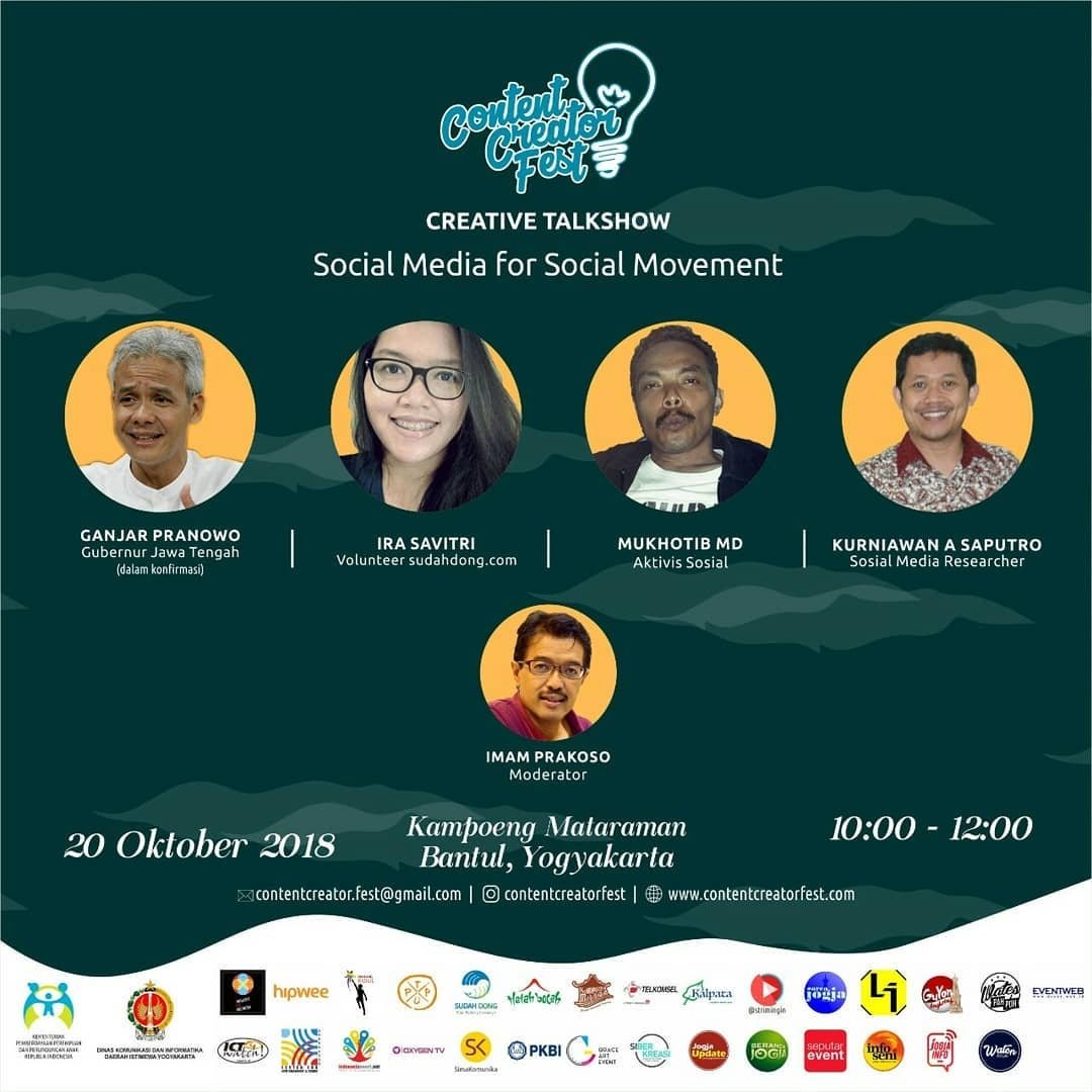 EVENT_INDONESIA's tweet photo. CONTENT CREATOR FESTIVAL 2018
⠀
📆 : Sabtu, 20 Oktober 2018
🕓 : 08:00 - 23.00 WIB
📍 : Kampoeng Mataraman
Jl. Ringroad Selatan, Sewon, Bantul, Yogyakarta
#CCF2018
#ContentCreatorFest
#ContentCreatorFest2018 https://t.co/d2iADxuA5p