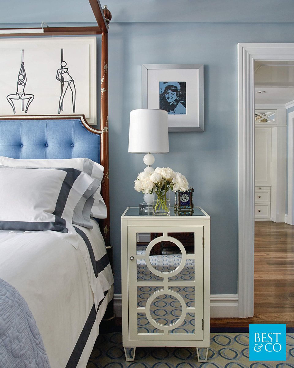 Feeling calm and rested in the bedroom is so important. The blue palette in this bedroom design promotes a feeling of tranquility and wellness.