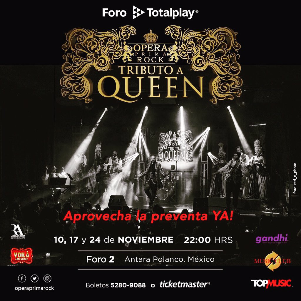 operaprimarock's tweet photo. Aprovecha la PREVENTA, ya tienes tus tickets!?

Acompáñanos a celebrar la música de QUEEN!

CORTA TEMPORADA, PASA LA VOZ!

https://t.co/12gQGHSy0E                                #queen #rock #musicaenvivo #vivelaexperienciamusicclub https://t.co/rYokv4Noyw