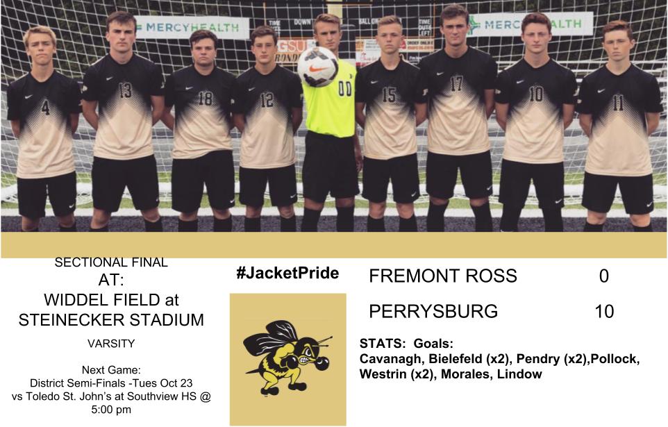 PburgAthletics's tweet photo. Yellow Jackets Boys Soccer opens tourney play with a Sectional title over Fremont Ross, 10-0 and advance to the  District Semi-Finals -Tues Oct 23 
vs Toledo St. John’s at Southview HS @ 5:00 pm https://t.co/VsPkDYohlV