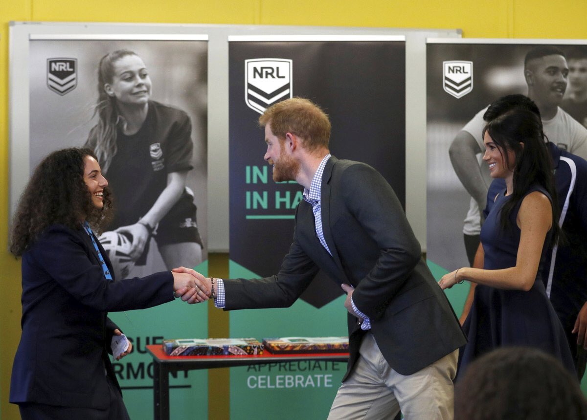 An honour to spend time with The Duke & Duchess of Sussex today as part of their #RoyalTourAustralia Their Royal Highnesses took part in the NRL’s In League In Harmony program–promoting social cohesion and empowerment-alongside students from Macarthur Girls HS @KensingtonRoyal