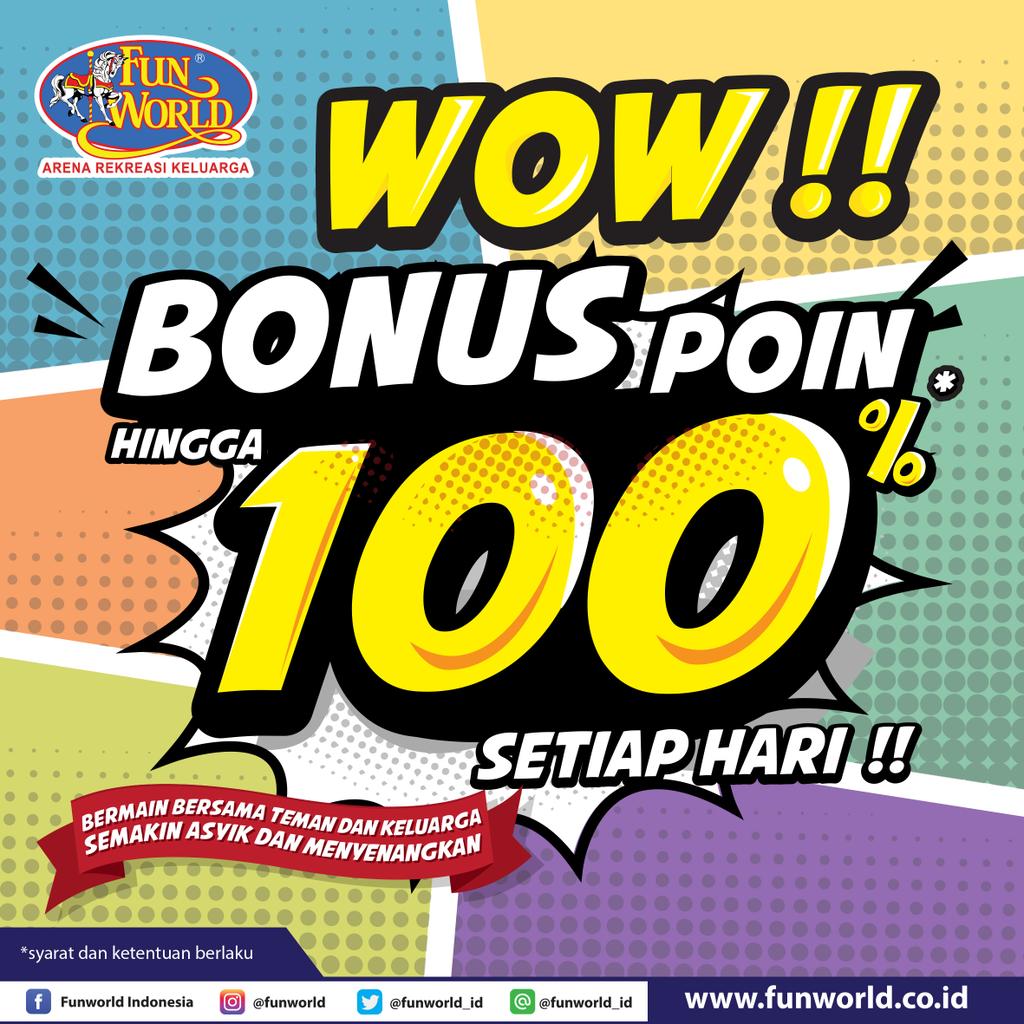NIKMATI BONUS 100%* setiap hari, Berlaku mulai tgl 19 Oktober 2018 di
1. Mal Taman Anggrek, Lantai 3 - Jakarta Barat 
2. Plaza Bintaro Jaya, Lantai 3 - Tangerang Selatan 
3. DMall, Lantai 3 - Depok 
4. Plaza Mulia, Lantai 2 - Samarinda

Ayo.. Datang dan Nikmati segera BONUS 100%*