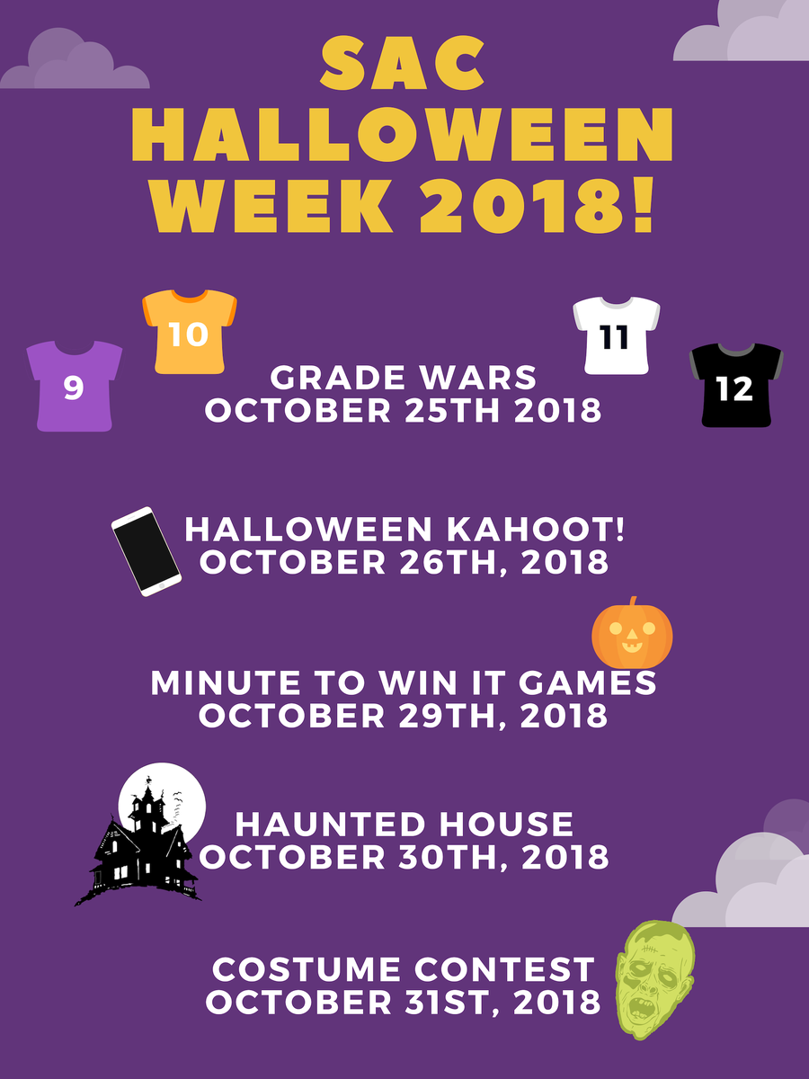 Attention HB! It's that time of year again! This year, we've planned five exciting Halloween events for the entire school, so make sure to get your spooky school spirit on!