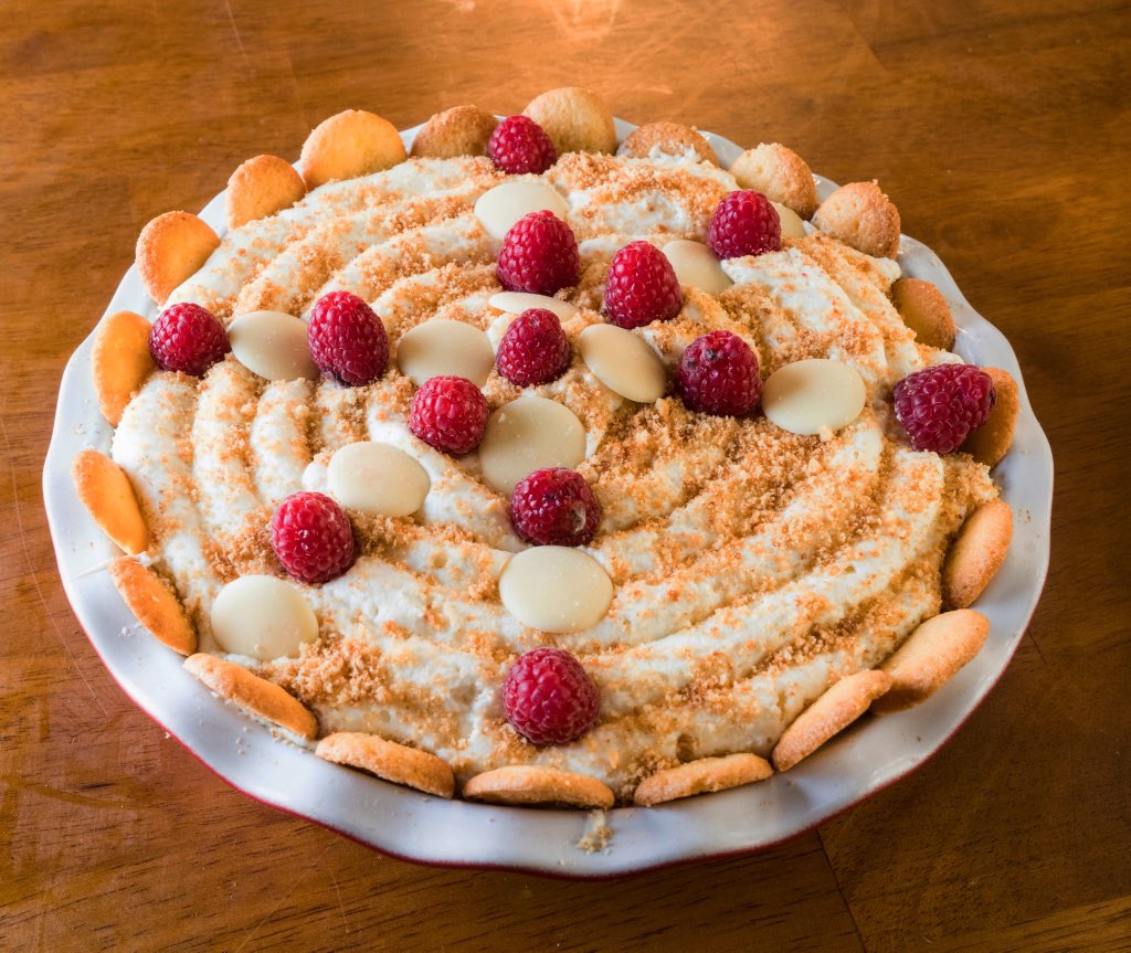 Good evening #chickenheads hope all is well. Why does it have to be a cake for your birthday? Try our white chocolate raspberry banana pudding.. super light/heavenly with that fresh #vanillabean swag, house made wafers, whipped white chocolate, custard and tart raspberries.