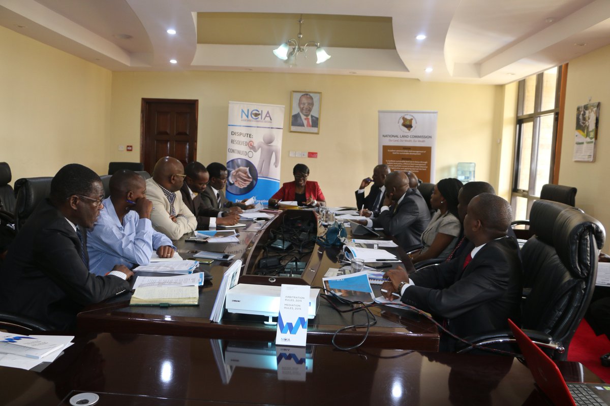 NLC_Kenya's tweet photo. Meeting with Nairobi Centre for International Arbitration @NCIA_KE Board members at NLC offices present Ag. Chair Abigael Mbagaya, Commissioners Silas Kinoti and Rose Musyoka and Directors. https://t.co/CleMBuTl2q