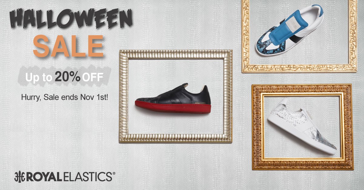 RoyalElastics's tweet photo. HALLOWEEN SPOOKTACULAR SALE!! 
Up to a massive 20% off a wide of our premium sneaker series!
Check it out now: https://t.co/ZgfVYBQMCq 
#royalelastics #halloweenspecial #shoesale #halloween #halloweensale #sales #spooktacular #sneakerpromotion #halloweenpromotion #halloweenparty https://t.co/xllgSZjH32