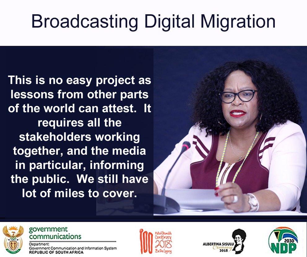 GovernmentZA's tweet image. Minister Mokonyane: In conclusion, this is no easy project as lessons from other parts of the world can attest.  It requires all the stakeholders working together, and the media in particular, informing the public.  We still have lot of miles to cover.  #DigitalMigration #DTT