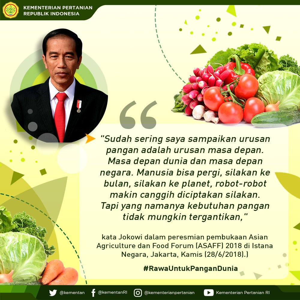 3. Presiden @Jokowi mengungkapkan kebutuhan pangan sangat penting sehingga pemerintah terus berupaya tingkatkan produktivitas pangan. Salah satu cara yg digunakan adalah memanfaatkan lahan suboptimal, termasuk lahan rawa #BikinIndonesiaMaju #RawaUntukPanganDunia #Nukilan #HPS2018