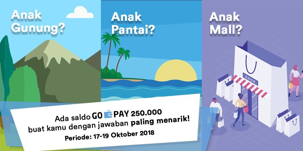 infokuis's tweet photo. Ceritain dong liburan singkat ala kamu! Mending jalan-jalan ke gunung atau ke pantai, sih? Atau malah pilih ke mall? Infokuis mau bagi-bagi saldo gopay 250.000 untuk 4 orang pemenang, nih! Sertakan #LiburanSingkat dalam jawaban kalian, ya! https://t.co/eKoCJCYbtb