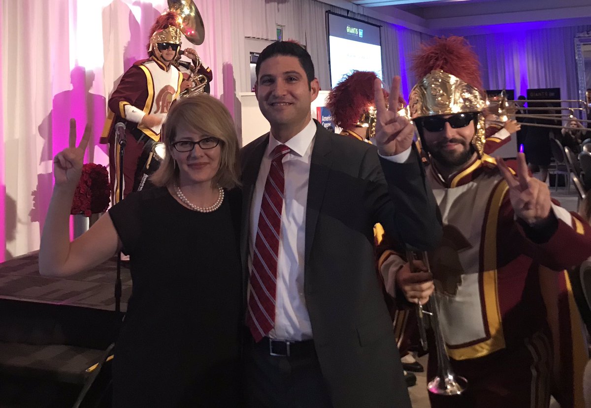 AdamMLeventhal's tweet photo. @usc Trojan marching band at @AmericanCancer society at LA #GiantsOfScience Gala at with my friend and cancer researcher @KimMillerPhD https://t.co/0y297FY4es