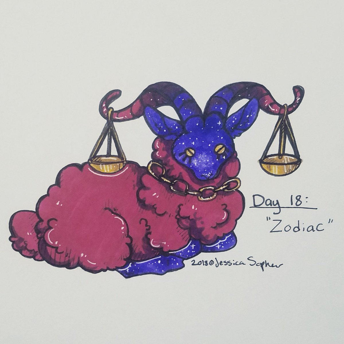 ItsDarlingJess's tweet photo. Hello! Inktober day 18 for me was "zodiac" so I drew a character of mine who's name is Ganymede and is a libra/aries friend!
#inktober #inktober2018 #illustration #traditionalart #day18 #zodiac #aries #libra #ram #scales #copic #copicmarkers #zigpens #gelpen #art https://t.co/nAI0ibHr3J