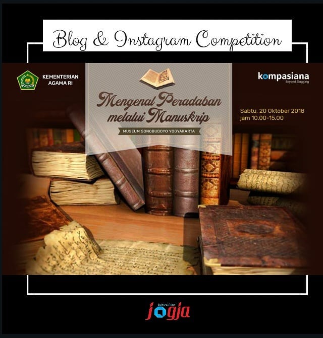 TinaFajarina's tweet photo. Sabtu 20 Oktober 2018 ke Museum @sonobudoyo yuk. Ada acara seru di sana. @kompasiana dan Kemenag RI ngajakin kita kenalan dg peradaban melalui manuskrip, looking #KJOG #kompasiana #Kemenag #MuseumSonobodoyo https://t.co/aeV2XBgs7x