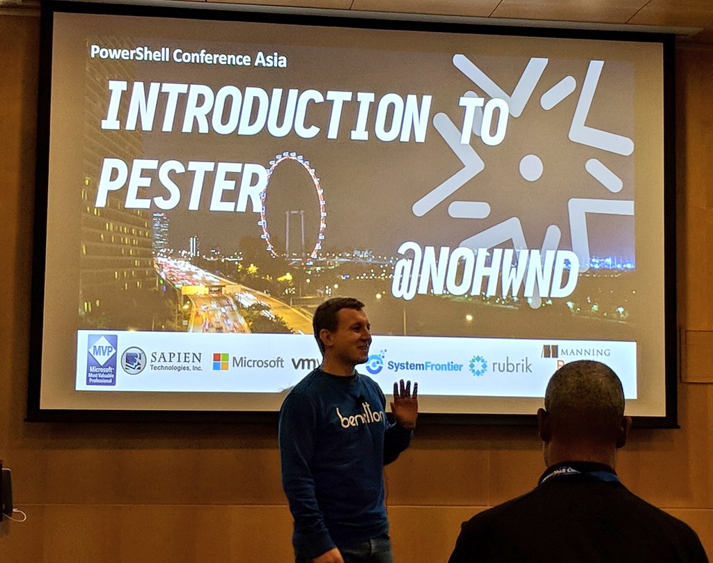 kmruddy's tweet image. Getting a refresher on #PSPester from @nohwnd! #PSConfAsia