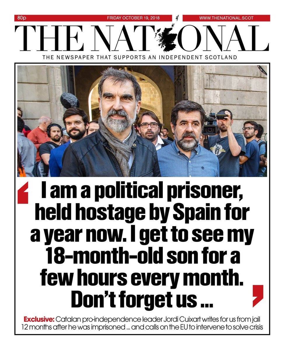 De misdaad van deze Catalaan? Hij organiseerde een referendum. Hij zit inmiddels al een jaar in een Spaanse cel. Zijn smeekbede: “Don’t forget us”. De Europese Unie anno 2018.
