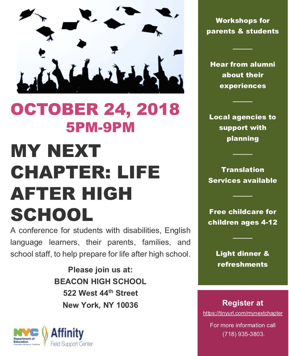 AffinityNYCDOE's tweet image. Looking forward to greeting students with disabilities, English language learners, families, and school staff to @AffinityFSCNYC ‘s My Next Chapter: Life After High School. #mynextchapter #advanceequitynow #championsforchildren