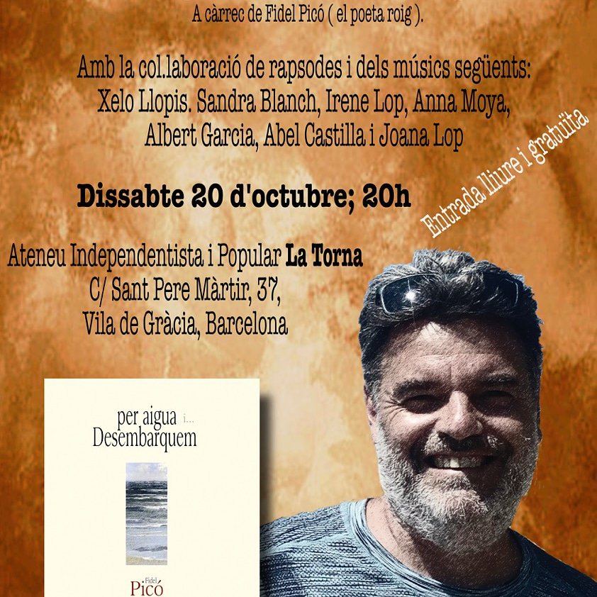 Dissabte, no us perdeu la presentació del poemari del poeta roig, Fidel Picó <a href="/PicoFidel/">Fidel Pico</a> , "Per aigua desembarquem". Us hi esperem!
#Rapsòdia #ViladeGràcia