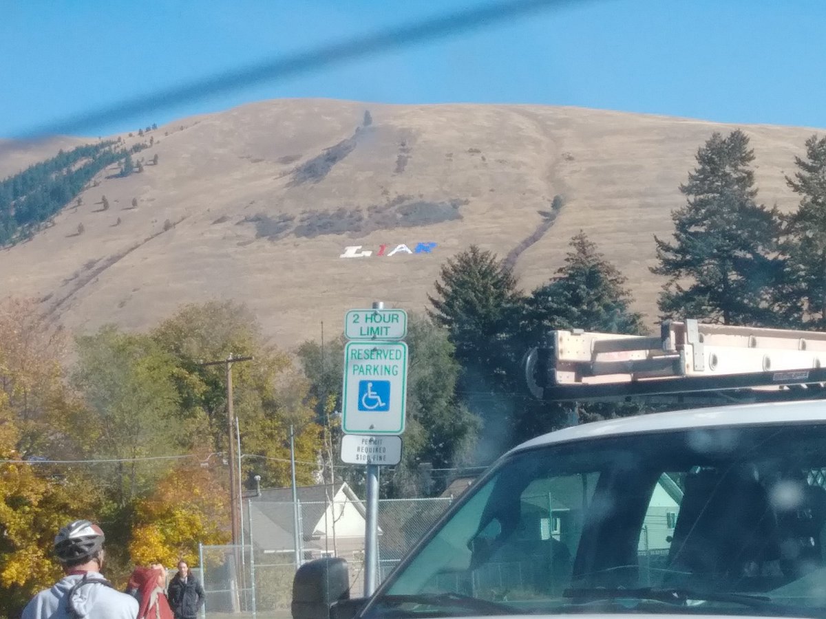 crossXsavage's tweet photo. Boarded to downtown #Missoula and saw this. #Donald #TrumpMT #liar @realDonaldTrump https://t.co/Lv4yhZ58zv