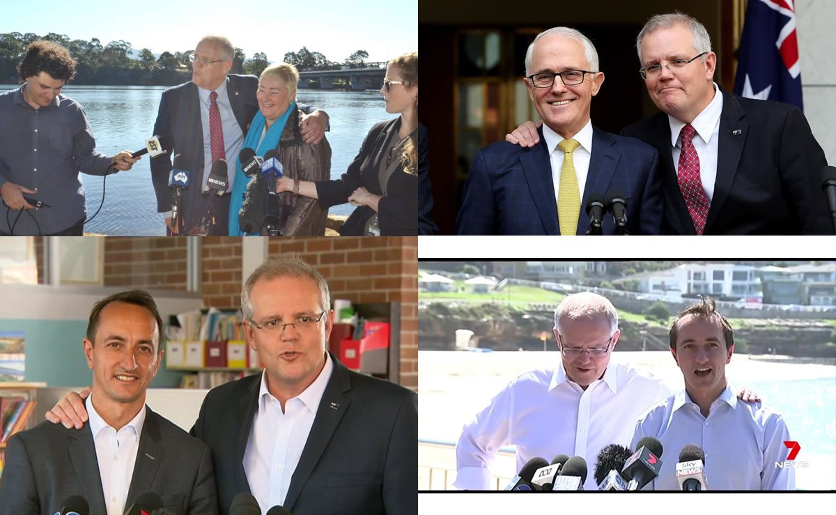 Qldaah's tweet image. Scott Morrison's hugs of doom. #WentworthVotes #auspol