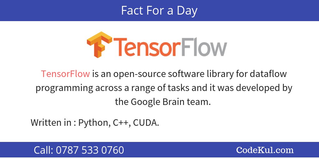 codekul's tweet photo. #TensorFlow was developed by the #Google #Brainteam for internal Google use. It was released under the hashtag#Apache 2.0 open source license on November 9, 2015.
Visit us: https://t.co/WqPFP8QToB
#training #job #placement #machinelearning #ArtificialIntelligence #programming https://t.co/VuoKnhdStR