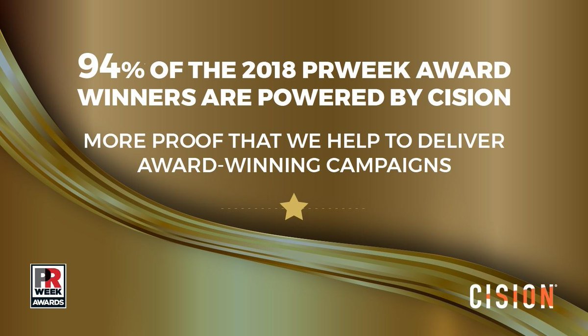 CisionSverige's tweet photo. I veckan prisades de främsta PR-aktiviteterna i UK under PR Week Awards. 

Vi är stolta över att 94 % av vinnarna använder Cision! https://t.co/vLgLfs34si