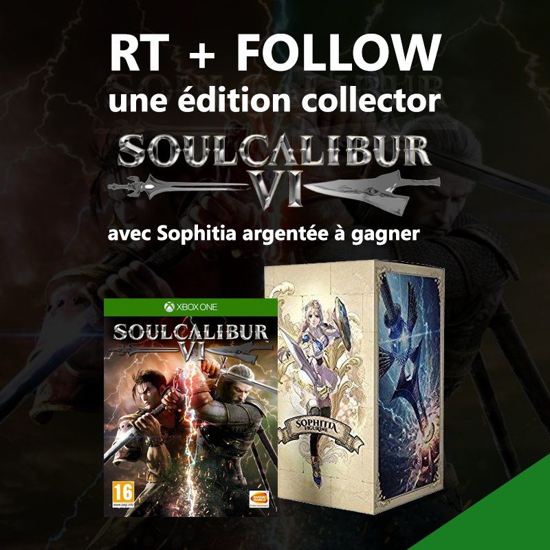 XboxFR's tweet photo. 🔄 RT + 💚 FOLLOW pour tenter de remporter une édition collector de #SoulCaliburVI avec Sophitia argentée.

Enfilez votre armure et préparez-vous à combattre. Soul Calibur VI est disponible sur #XboxOne: https://t.co/4IftpddrUN
Optimisé pour #XboxOneX https://t.co/eAPGVDVMNU