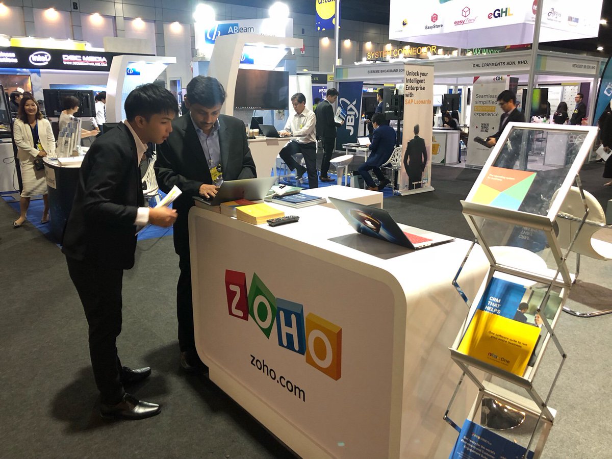 Zoho's tweet image. It’s day 2 at CeBIT Asean Thailand 2018, Bangkok. Do drop by booth I16 and learn how to run your entire business on Zoho. #cebit #zoho