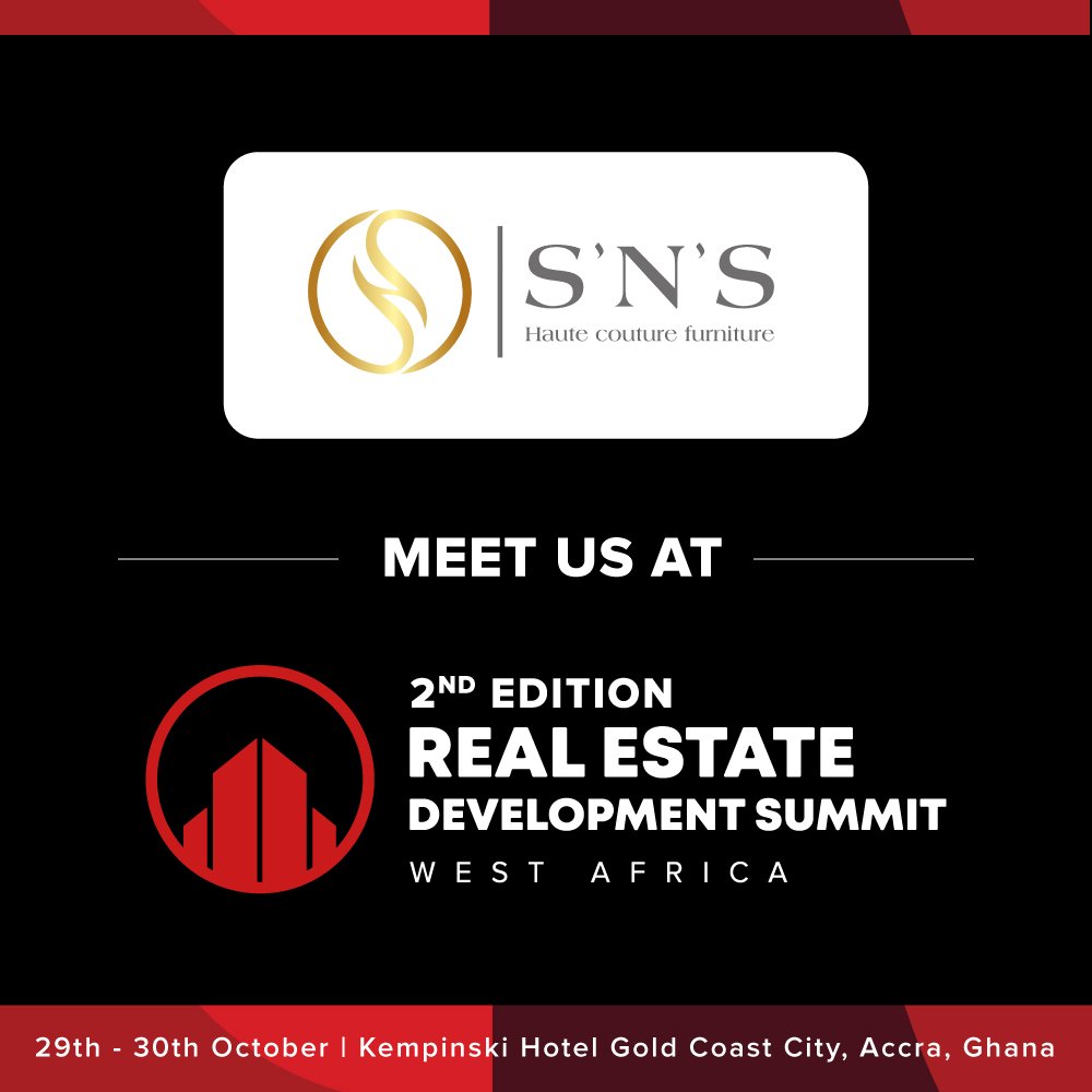 SNSGroupHCF's tweet photo. Meet us at 2nd edition Real Estate Development Summit, West Africa, at Kempinski Hotel Gold Coast City, Accra, Ghana! 29th - 30th October! #RED2018 #REDsummit #WestAfricaEdition #GBBsummits #GBBventure #B2Bevents #SNSGroup #HauteCouture #Furniture https://t.co/CdwgrknloZ