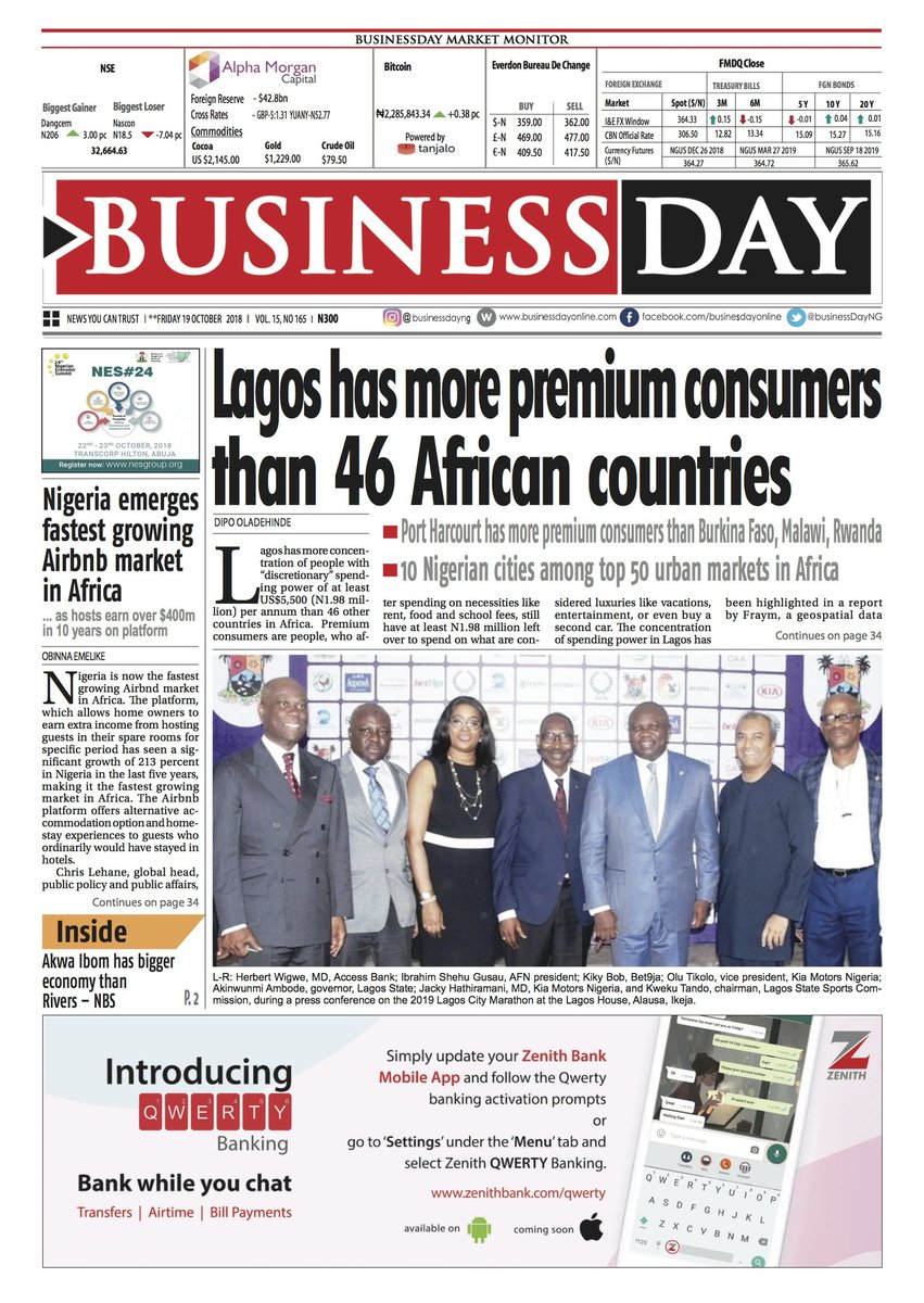 BusinessDayNg's tweet photo. INSIDE BUSINESSDAY: Lagos has more premium consumers than 46 African countries https://t.co/FxddkYLhqj