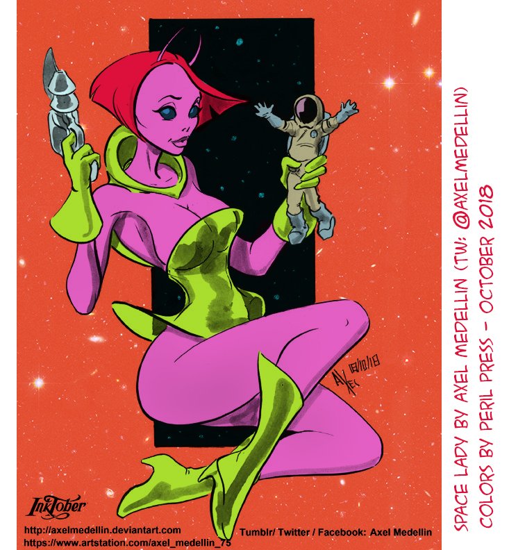 geekbroll's tweet photo. Space Lady by Axel Medellin @AxelMedellin - Colors by me. #spacelady #spacegirl #pinup #monsterlady #astronaut #raygun #scifi #scifilady #buglady #alienlady #strangetales #weirdmystery #weirdmysterytales #pulpfiction #coloring #digitalcoloring #inktober2018 #inktober https://t.co/lOsKh1wTcj