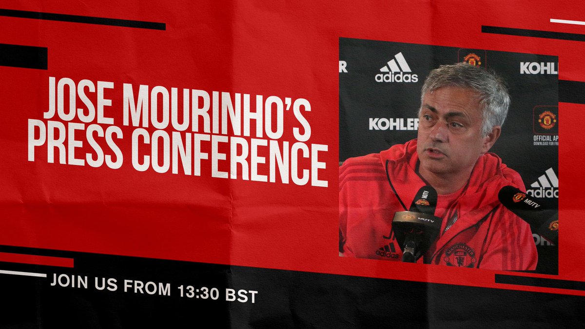ManUtd's tweet photo. See you at 13:30 BST, when the boss will preview Saturday's #PL clash with Chelsea! #MUFC https://t.co/cICXnRO9WY