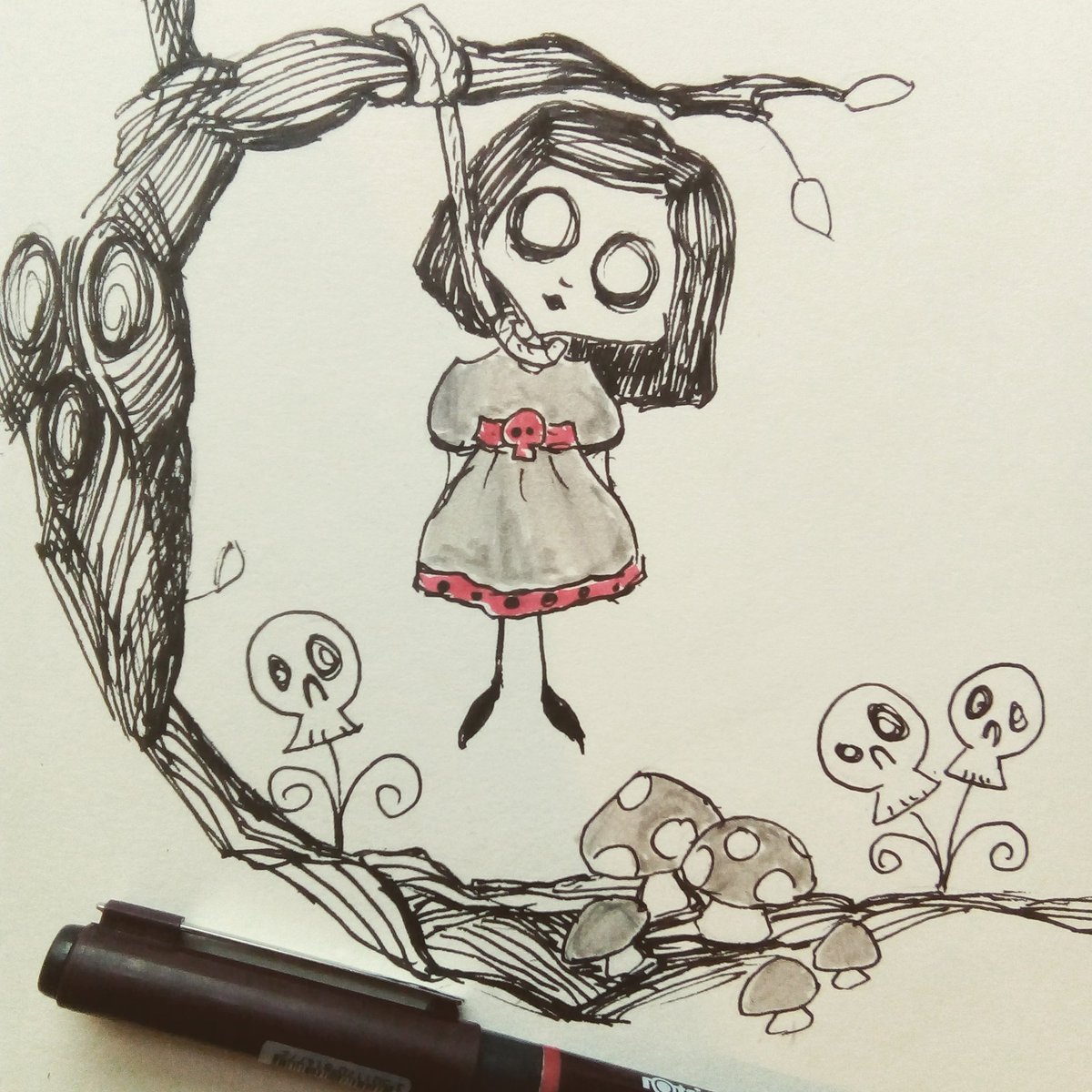 Sproutymouse's tweet photo. Channeling my inner cute girly gothness 🦇🤣 #Inktober2018 #dailydoodle #sketchbook #cuteillustration https://t.co/ZDKC0E6S43