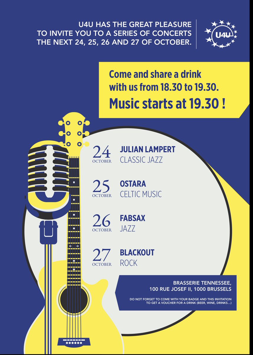 Union4Unity's tweet photo. 🎶 IT'S #U4U PARTY TIME ! Let's have fun together ! Jazz, Celtic music &amp; rock : music for all tastes ! 🎙🎸🎷

Join us at Brasserie Tennessee! 

*This invitation gives you a free drink! 🍺 https://t.co/Y59FhZQE6v