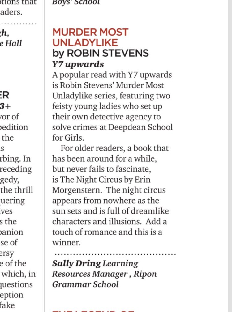 RiponGrammarSch's tweet photo. As the nights begin to draw in, our librarian @dringo19 recommends a few good reads (featured in A+ Education magazine) https://t.co/6AII9ytlJj