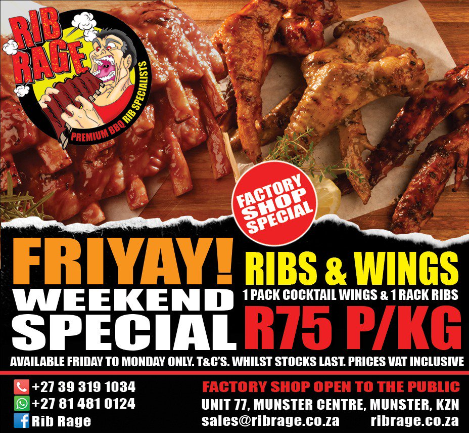 rib_rageous's tweet photo. Rage on with this #RIBRAGEOUS Friyay weekend special! Succulent BBQ pork spare ribs and delicious cocktail wings! Only at our factory shop. #iloveribs #Friyay https://t.co/3caXI4qWnS