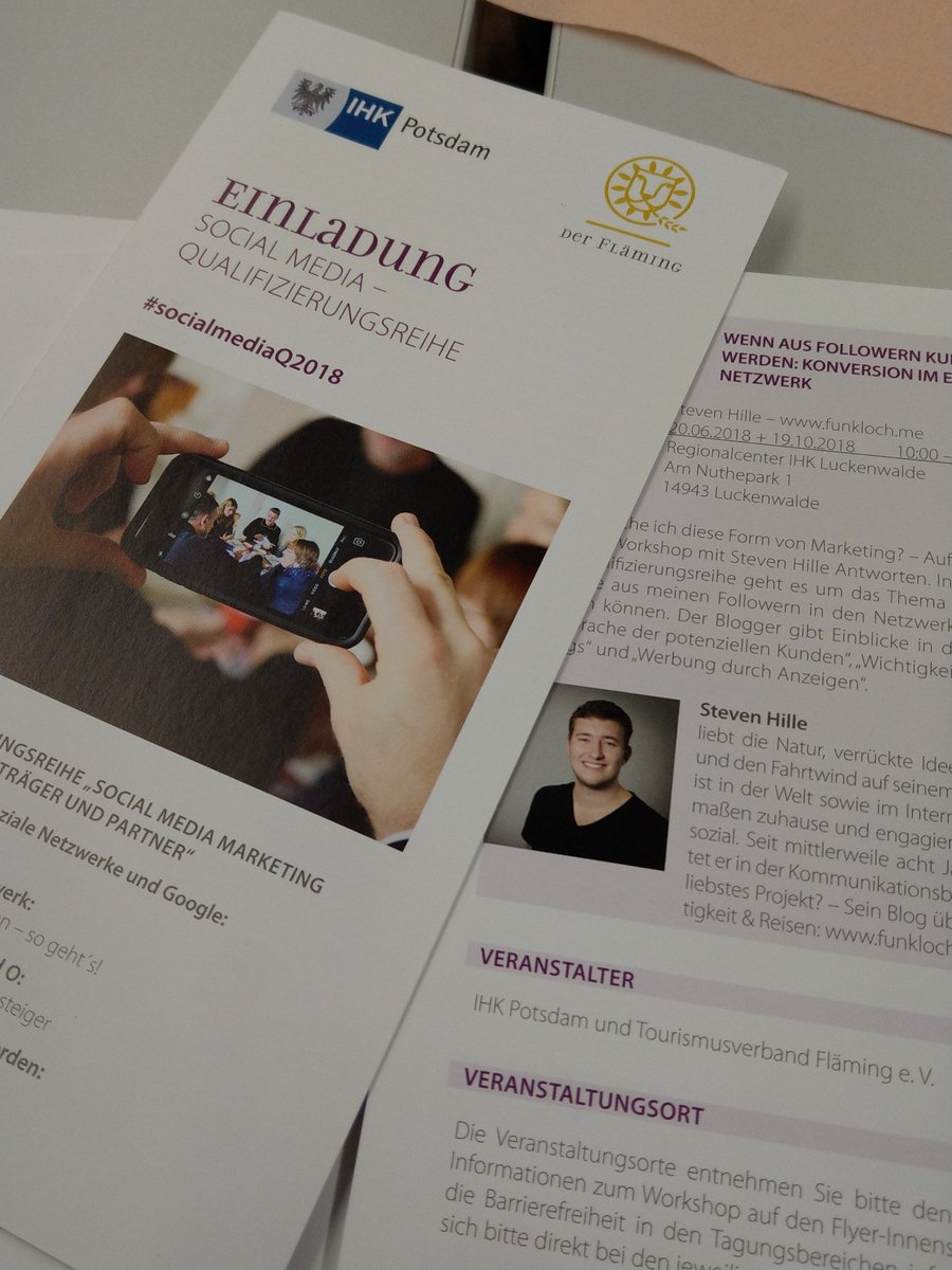 CampingplatzD66's tweet photo. Heute 4. Workshop der #socialmediaQ2018 Reihe der @IHKPotsdam in Luckenwalde - Wenn aus Followern Kunden werden mit Steven (@funkloch_me) https://t.co/6NOfcPFRoS