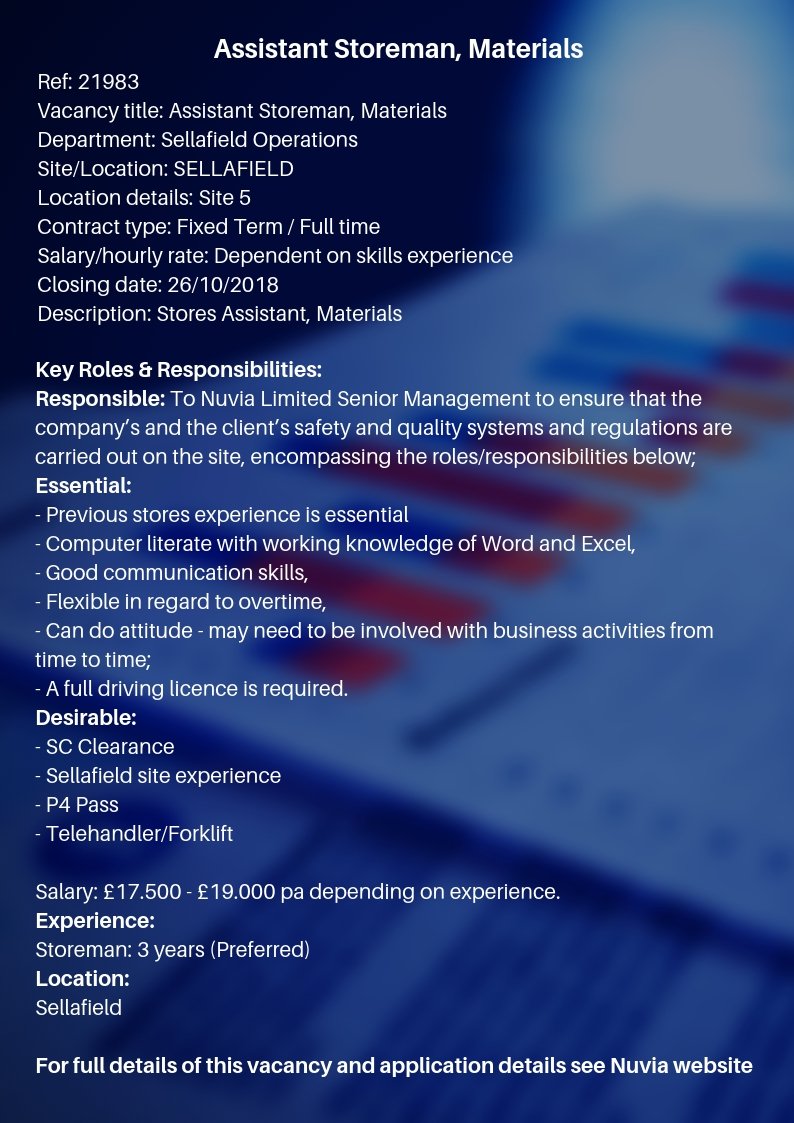 🏭 To apply, please pop in to any of our outreach centres so that we can review your CV. Project supported by the Copeland Community Fund - bit.ly/2FL02VS
